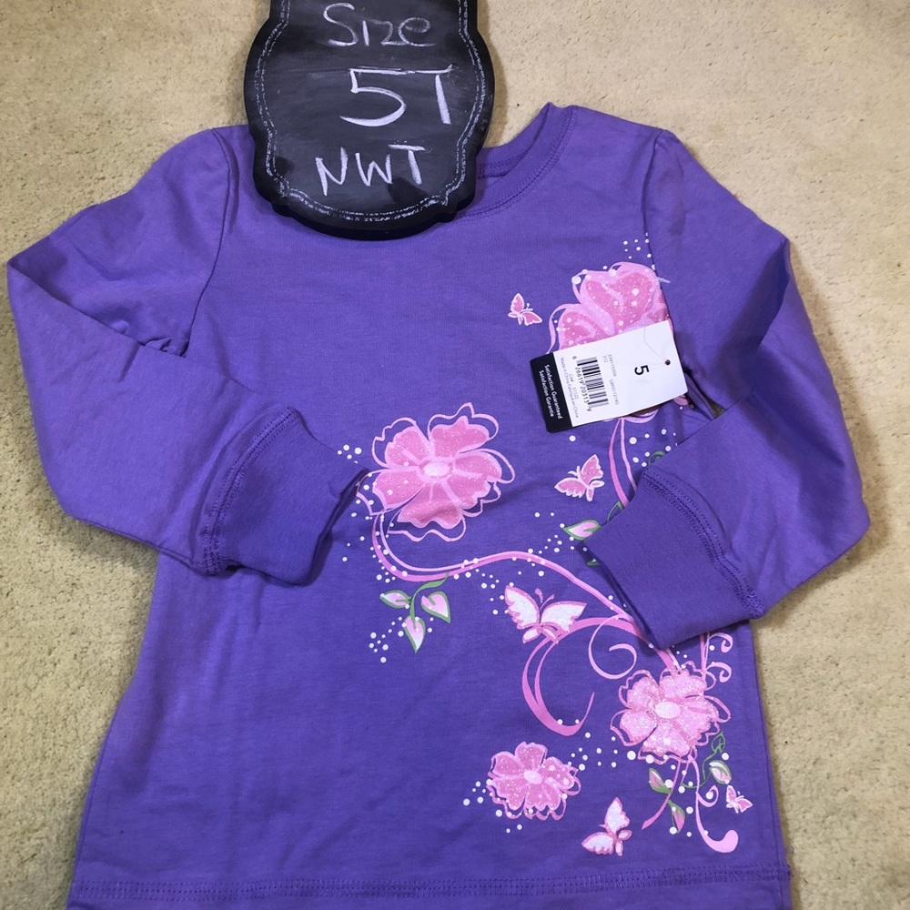 George Purple Long Sleeve Kids Shirt with Pink Floral Design